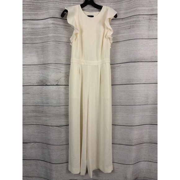 J. Crew Ruffle-Sleeve Cream Jumpsuit With Open Back Size 6 - Picture 1 of 3